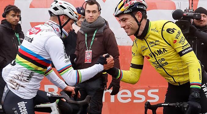 Breaking News:In een opmerkelijke blijk van eenheid hebben de langdurige wielerrivalen Wout van Aert en Mathieu van der Poel de lancering aangekondigd van een gezamenlijke jeugdwieleracademie.