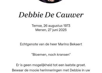 🕯️🕊️Vrienden en familie zijn uitgenodigd: De afscheidsceremonie van wijlen Debbie De Cauwer vindt plaats op zaterdag 5 juli 2025 om 11.30 uur op de begraafplaats Aula Municipal in Menen👉…