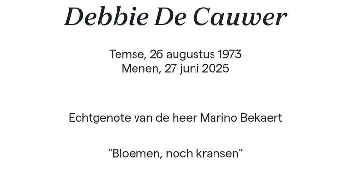 🕯️🕊️Vrienden en familie zijn uitgenodigd: De afscheidsceremonie van wijlen Debbie De Cauwer vindt plaats op zaterdag 5 juli 2025 om 11.30 uur op de begraafplaats Aula Municipal in Menen👉…
