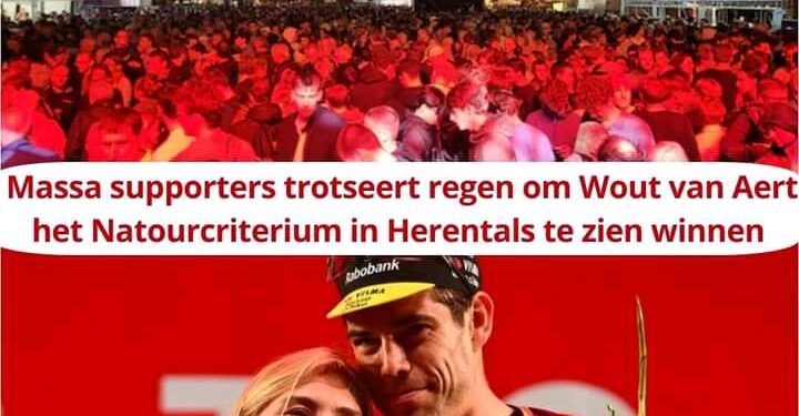 Een menigte supporters trotseert de regen om Wout van Aert het Natourcriterium in Herentals te zien winnen 🌧️🚴‍♂️🇧🇪