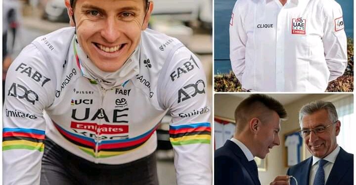 🔥 AKTUALNA NOVICA: Tadej Pogačar je povzročil razburjenje, ko je legendi ekipe ZAE Emirates, Giuseppeju Saronniju, podaril zapestnico »Emirates Heritage« po meri, z vgraviranim pomenljivim napisom: »Spoštujte preteklost – navdihnite prihodnost«. Pogačarjeva iskrena gesta je skupaj z ganljivim 12-besednim ročno napisanim pismom spravila Giuseppeja Saronnija v jok in javno pohvalila Tadeja Pogačarja kot »Iskro nove dobe ZAE«. Svetovni oboževalci so v en glas eksplodirali in počastili Pogačarja ne le zaradi njegovega talenta na stezi, temveč tudi zaradi njegovega globokega spoštovanja do kolesarske zgodovine.