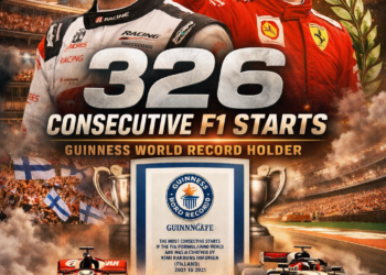 Jäämiehen Ironman-ennätys: Kimi Räikkönen saa tunnustusta Guinnessin ennätystenkirjaan 326 peräkkäisestä F1-lähtöstään, mikä vahvistaa hänen perintöään Formula 1:n kestävyyslegendana