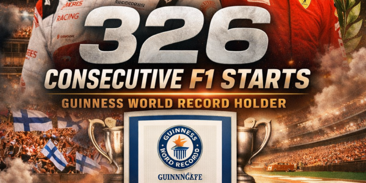Jäämiehen Ironman-ennätys: Kimi Räikkönen saa tunnustusta Guinnessin ennätystenkirjaan 326 peräkkäisestä F1-lähtöstään, mikä vahvistaa hänen perintöään Formula 1:n kestävyyslegendana