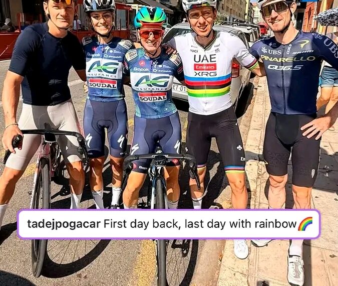Pogi je spet na kolesu 😍 Tadej Pogačar je na Instagramu sporočil, da se je danes vrnil k treningom po padcu na dirki po Španiji (La Vuelta a España) 29. avgusta. Prav tako se je poslovil od mavrične majice, ki je letos zaradi poškodbe ne bo mogel braniti.
