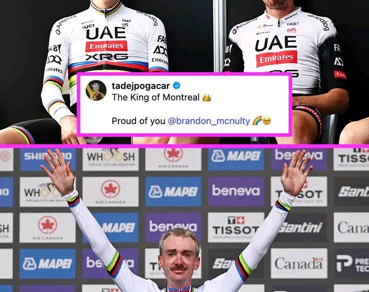 „Kralj Montreala“: Tadej Pogačarjev mavrični poklon Brandonu McNultyju — kako je preprosto sporočilo ujelo dušo ekipe UAE Team Emirates-XRG